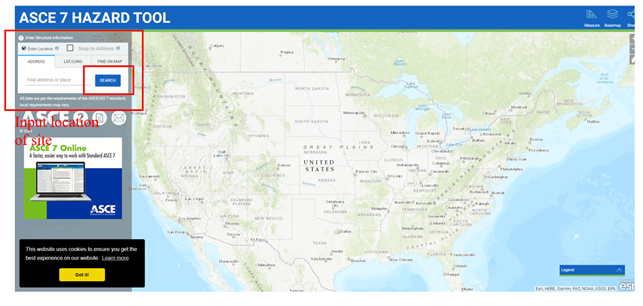 ASCE 7- hazard tool home page. Input site location)